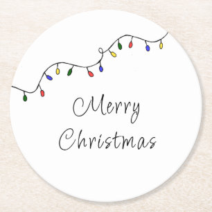 Christmas Lights Festive Retro Holiday Round Paper Coaster