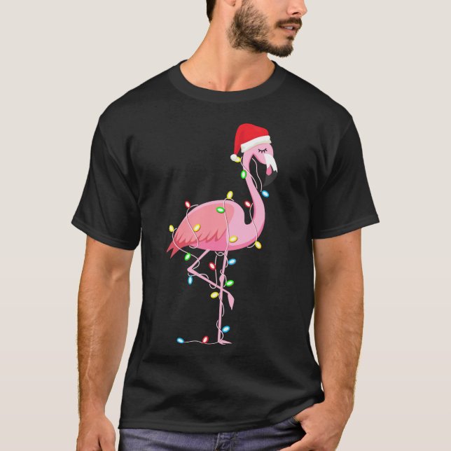Christmas Lights Flamingo Lover Funny Xmas T-Shirt (Front)