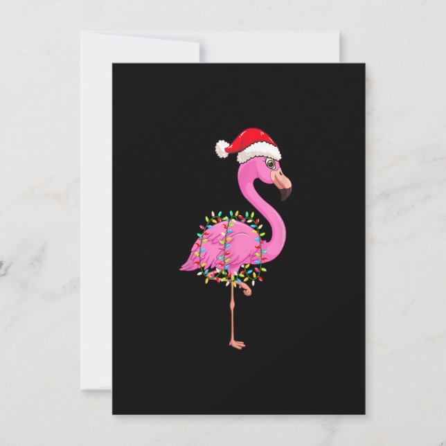 Christmas Lights Flamingo Wearing Xmas Hat - Flami Invitation (Front)