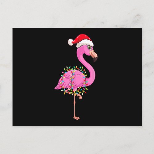 Christmas Lights Flamingo Wearing Xmas Hat _ Flami Postcard