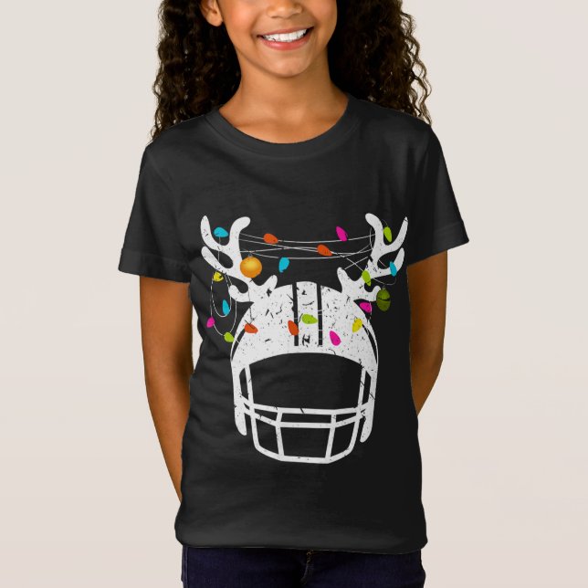 Christmas Lights Football Helmet Funny Xmas T-Shirt (Front)