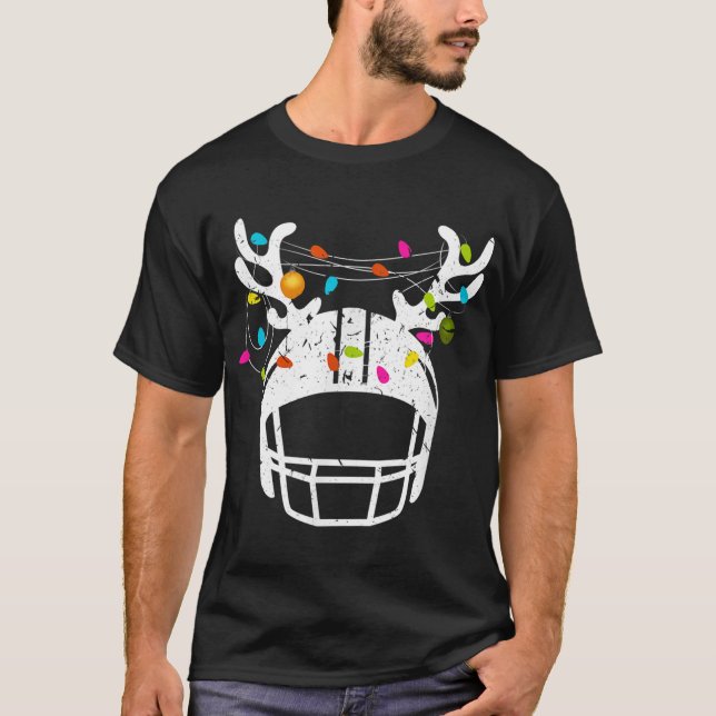 Christmas Lights Football Helmet Funny Xmas T-Shirt (Front)
