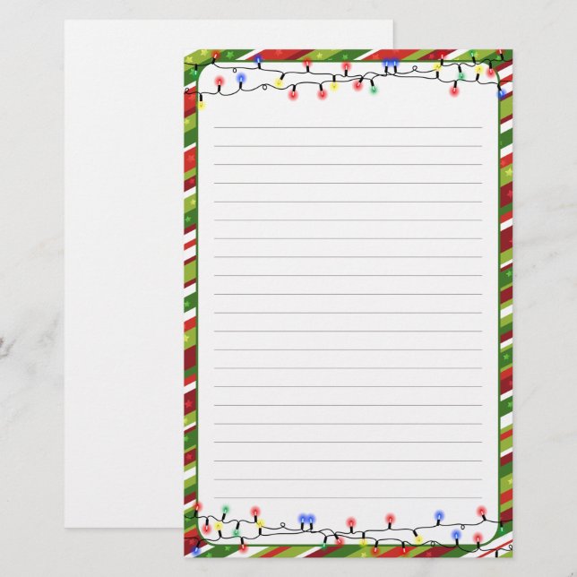 Christmas Lights Frame Holidays Lined Stationery (Front/Back)