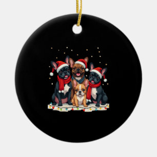Christmas Lights French Bulldogs Xmas Frenchie Dog Ceramic Ornament