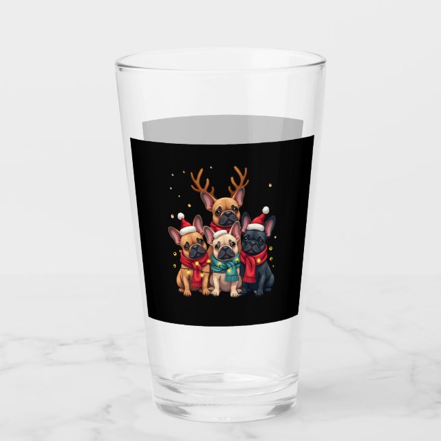 Christmas Lights French Bulldogs Xmas Frenchie Dog Glass (Front)