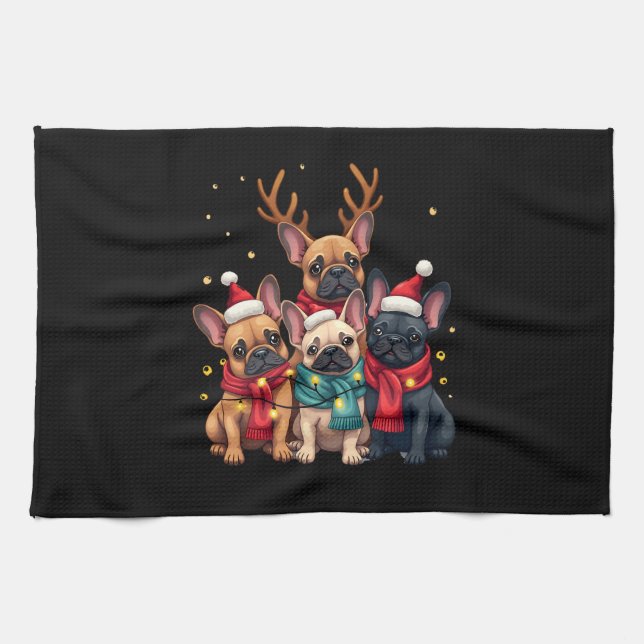 Christmas Lights French Bulldogs Xmas Frenchie Dog Kitchen Towel (Horizontal)