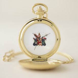 Christmas Lights French Bulldogs Xmas Frenchie Dog Pocket Watch
