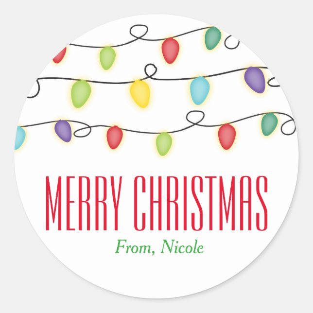 Christmas Lights Fun Holiday Party Favor Stickers (Front)