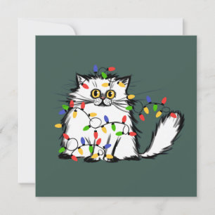 Christmas Lights Funny Cat Lover Animal Lover  Holiday Card