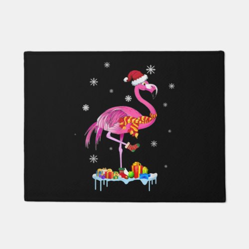 Christmas Lights Funny Flamingo Snow Xmas Doormat