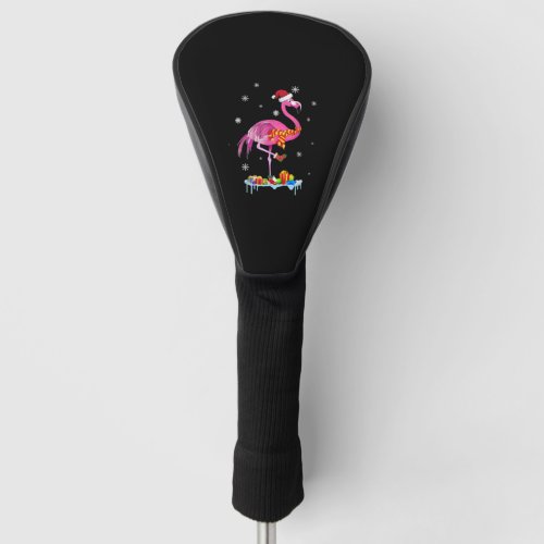 Christmas Lights Funny Flamingo Snow Xmas Golf Head Cover