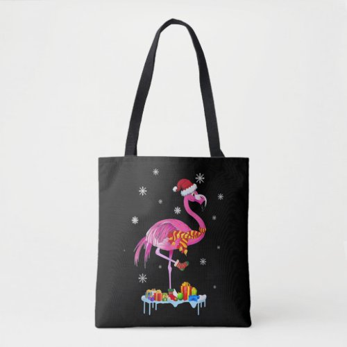Christmas Lights Funny Flamingo Snow Xmas Tote Bag