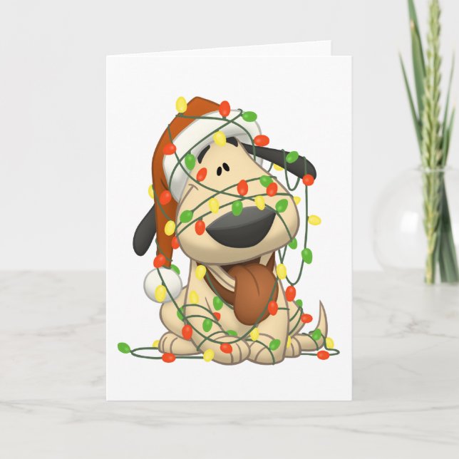 Christmas Lights Funny Puppy Dog Holiday Card (Front)