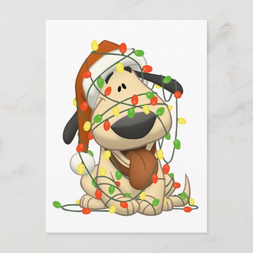 Christmas Lights Funny Puppy Dog Holiday Postcard