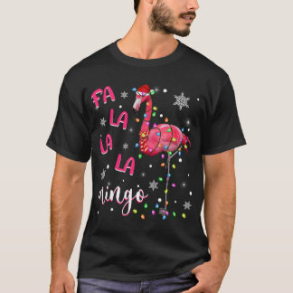 Christmas Lights Funny Xmas Santa Hat Flamingo Ani T-Shirt