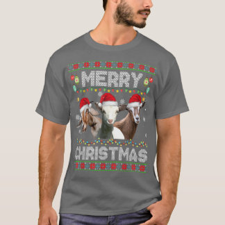 Christmas Lights Funny Xmas Santa Hat Goat Animals T-Shirt