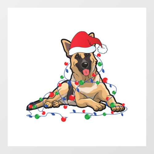 Christmas Lights German Shepherd Dog With santa  Floor Decals