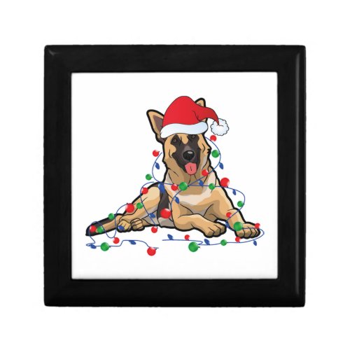 Christmas Lights German Shepherd Dog With santa  Gift Box