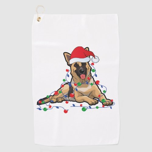 Christmas Lights German Shepherd Dog With santa  Golf Towel