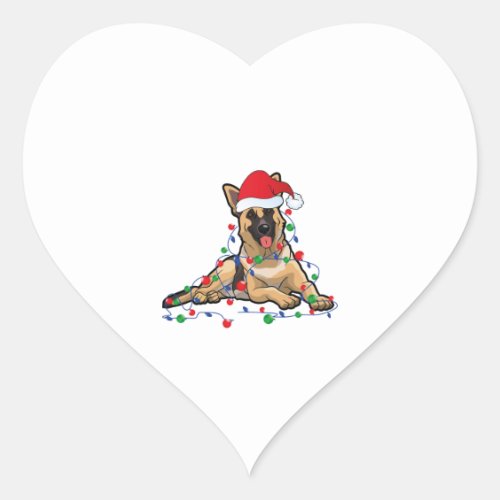 Christmas Lights German Shepherd Dog With santa  Heart Sticker