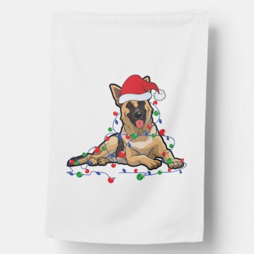 Christmas Lights German Shepherd Dog With santa  House Flag