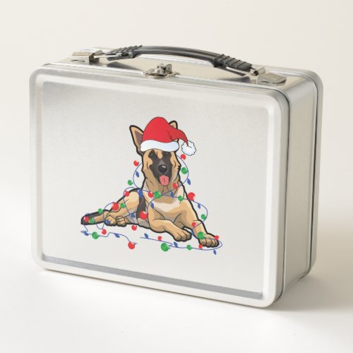 Christmas Lights German Shepherd Dog With santa  Metal Lunch Box