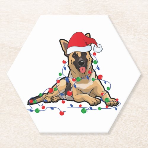 Christmas Lights German Shepherd Dog With santa  Paper Coaster