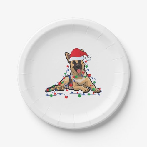 Christmas Lights German Shepherd Dog With santa  Paper Plates