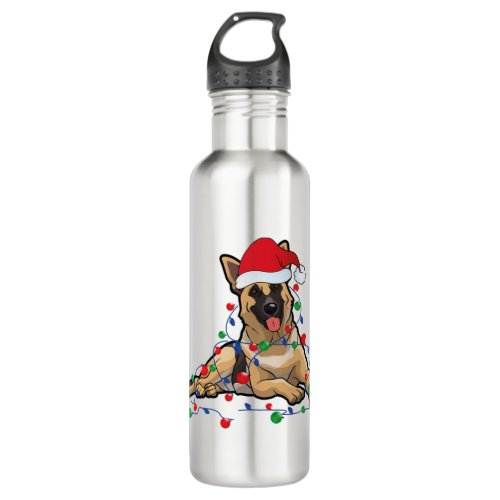 Christmas Lights German Shepherd Dog With santa  Stainless Steel Water Bottle