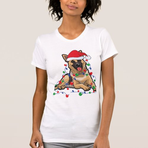 Christmas Lights German Shepherd Dog With santa  T_Shirt