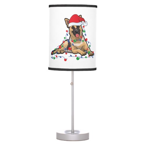Christmas Lights German Shepherd Dog With santa  Table Lamp