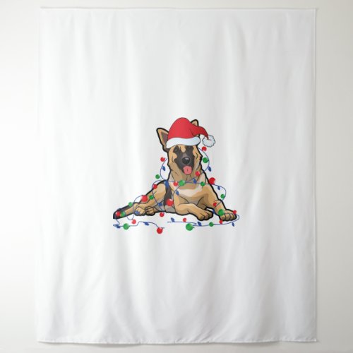 Christmas Lights German Shepherd Dog With santa  Tapestry