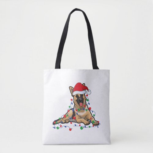 Christmas Lights German Shepherd Dog With santa  Tote Bag