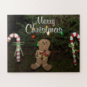 Christmas Lights Gingerbread Man Candy Canes Jigsaw Puzzle