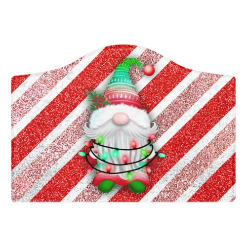 Christmas lights Gnome On Candy Cane Glitter Door Sign