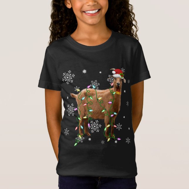 Christmas Lights Goat Lover Funny Santa Hat Xmas F T-Shirt (Front)