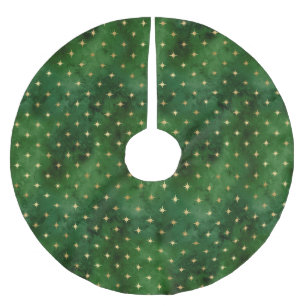 Christmas lights green gold stars pattern elegant brushed polyester tree skirt