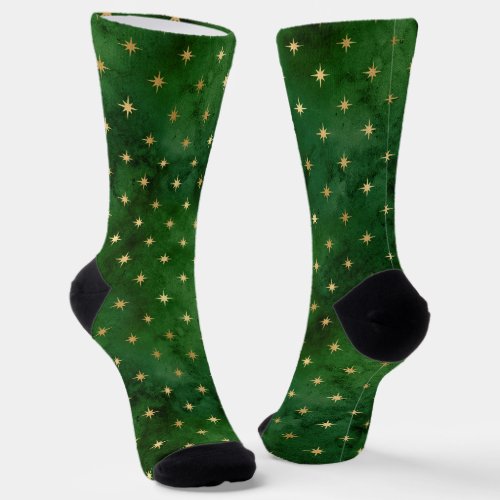 Christmas lights green gold stars pattern elegant socks