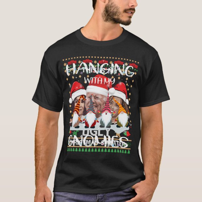 Christmas Lights Hanging With My Gnomies Garden El T-Shirt (Front)