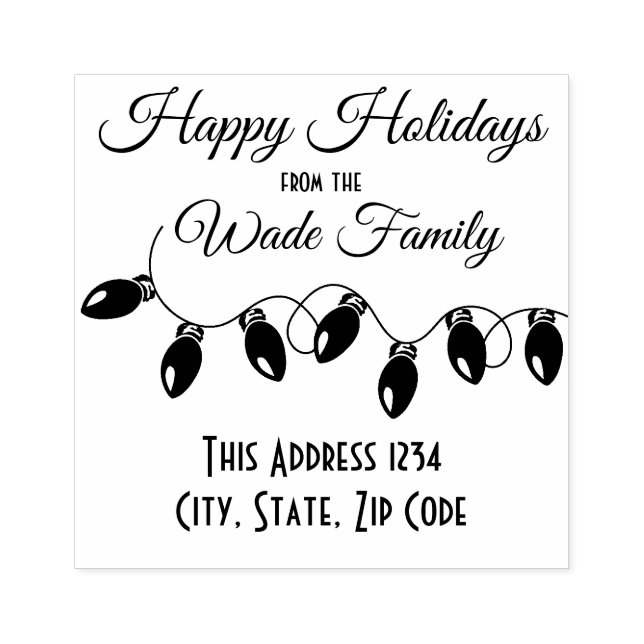 Christmas Lights Happy Holidays Return Address Rubber Stamp (Imprint)