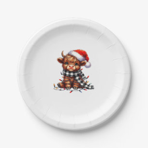 Christmas Lights Highland Cow Baby Christmas Light Paper Plates