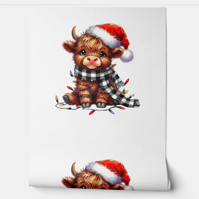 Christmas Lights Highland Cow Baby Christmas Light Wallpaper (Unrolling)