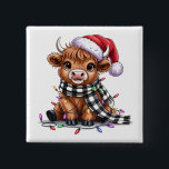 Christmas Lights Highland Cow Santa Hat Button<br><div class="desc">Christmas Lights Highland Cow Santa Hat</div>