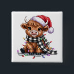 Christmas Lights Highland Cow Santa Hat Button<br><div class="desc">Christmas Lights Highland Cow Santa Hat</div>