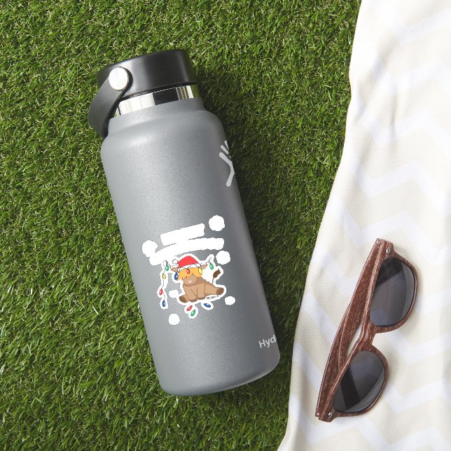 Christmas lights highland cow ugly sweater christm sticker (HydroFlask Insitu)