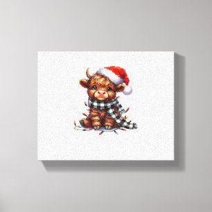 Christmas Lights Highland Cow Vintage Cute Highlan Canvas Print
