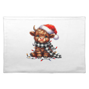 Christmas Lights Highland Cow Vintage Cute Highlan Cloth Placemat