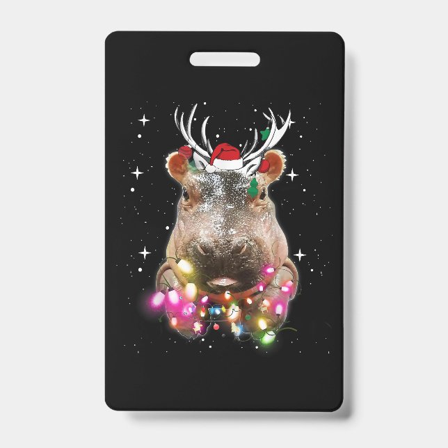 Christmas Lights Hippo Fiona Hippopotamus Lover Badge (Front)