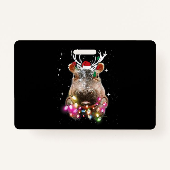 Christmas Lights Hippo Fiona Hippopotamus Lover Badge (Front)