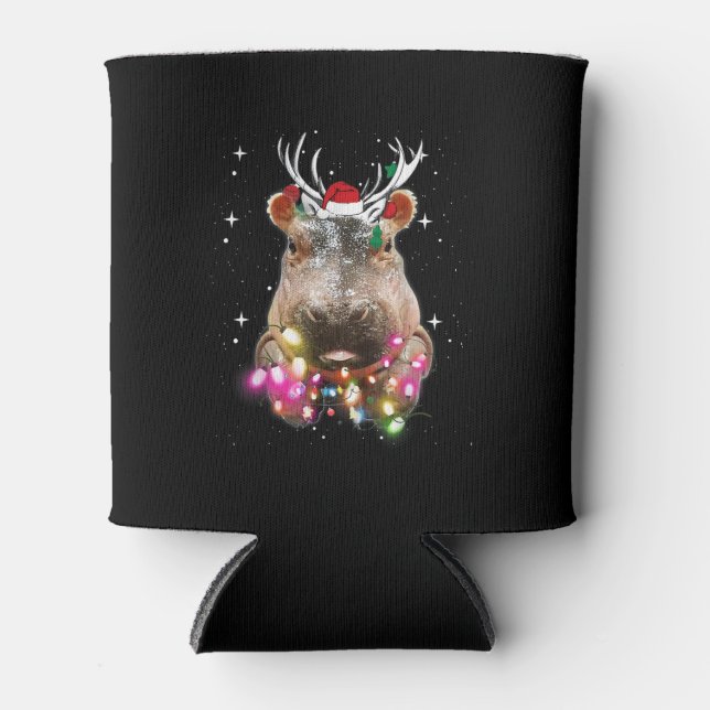 Christmas Lights Hippo Fiona Hippopotamus Lover Can Cooler (Front)